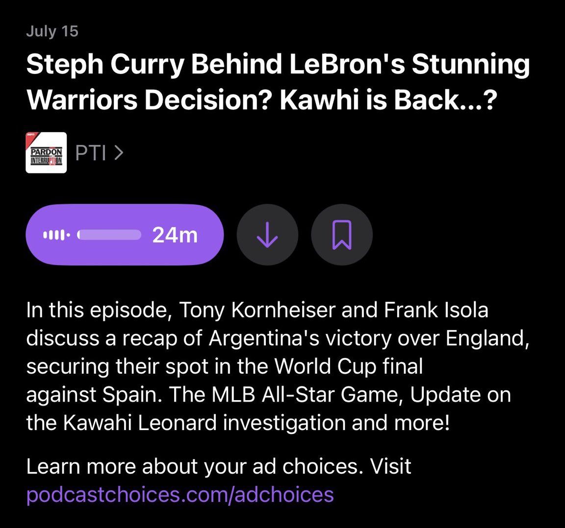 ESPN播客標(biāo)題驚現(xiàn)“詹姆斯加盟勇士” 實(shí)際內(nèi)容毫無關(guān)聯(lián) ESPN播客標(biāo)題驚現(xiàn)“詹姆斯加盟勇士” 實(shí)際內(nèi)容毫無關(guān)聯(lián)
